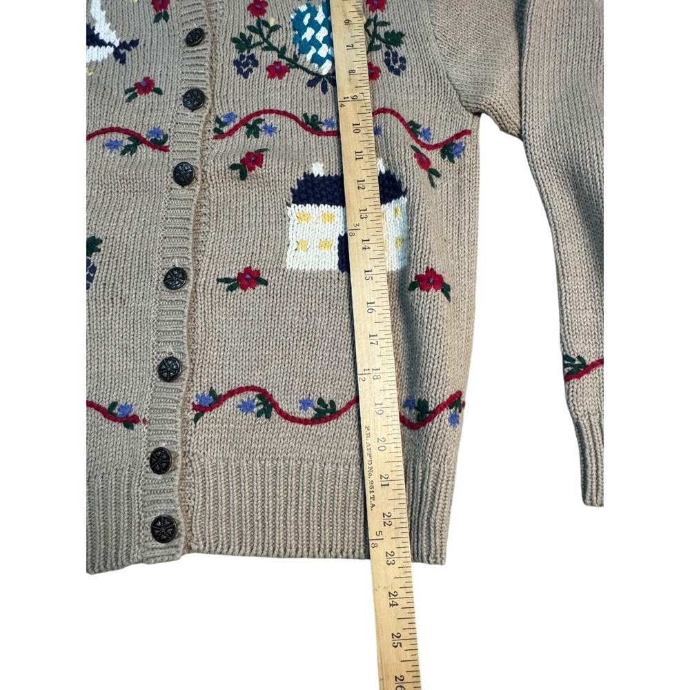 Rosslee Womens Cardigan Sweater Beige Farmhouse Scene‎ Grandma Core Size L - Picture 4 of 6